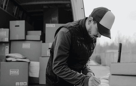 Delivery Man Wearing a Cap, Grayscale Picture